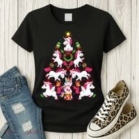 Unicorn Xmas Lighting Tree Unicorn Christmas Women's T-Shirt thumb 3