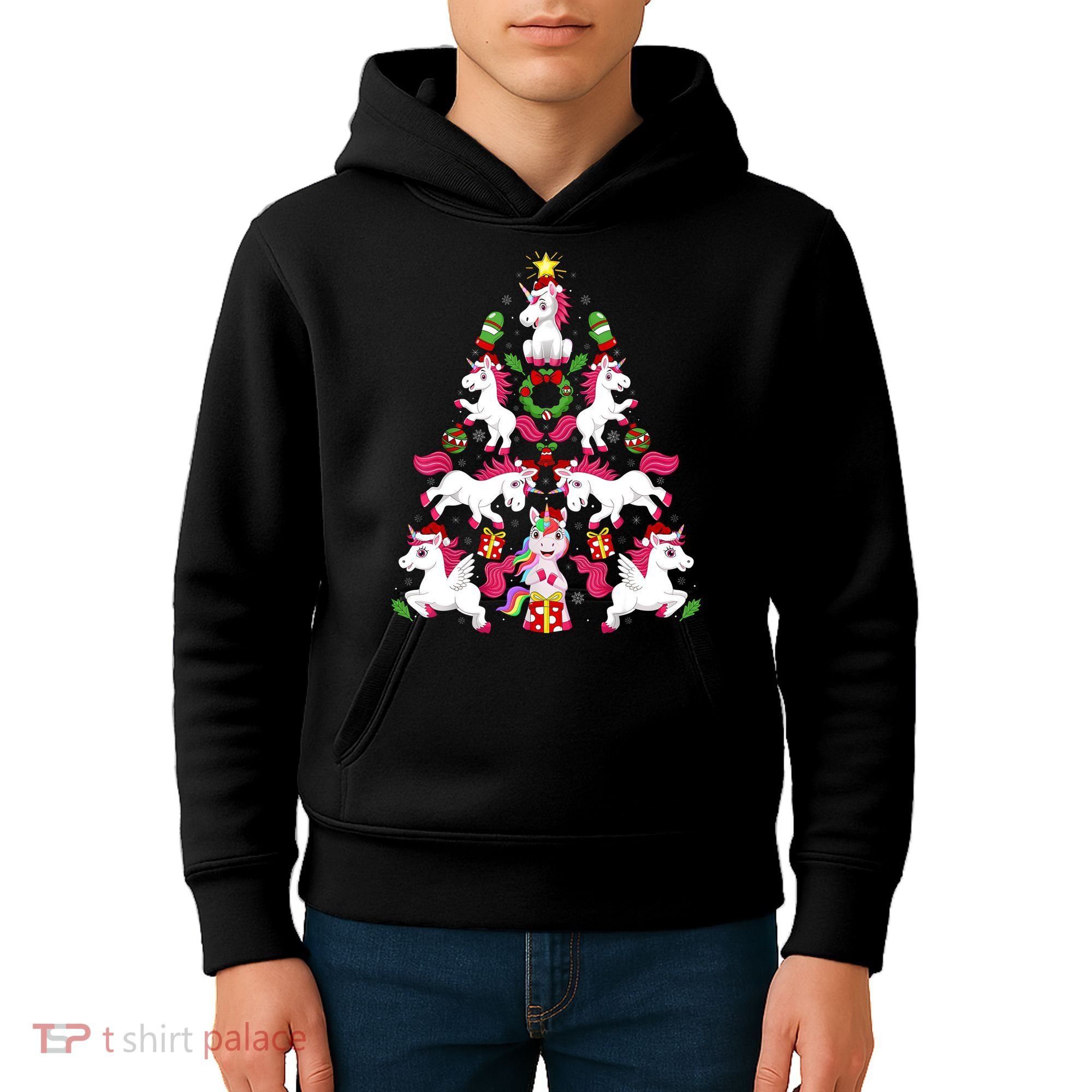 Unicorn Xmas Lighting Tree Unicorn Christmas Kids Hoodie