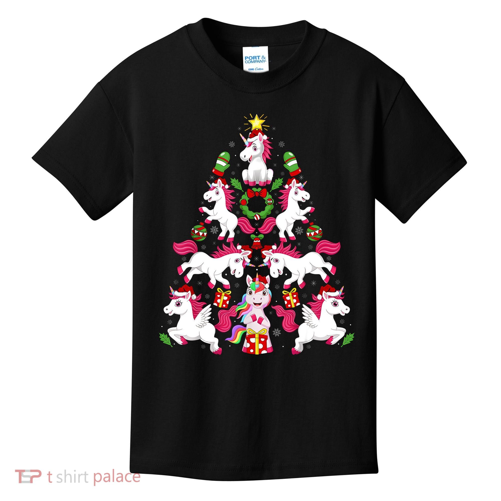 Unicorn Xmas Lighting Tree Unicorn Christmas Kids T-Shirt