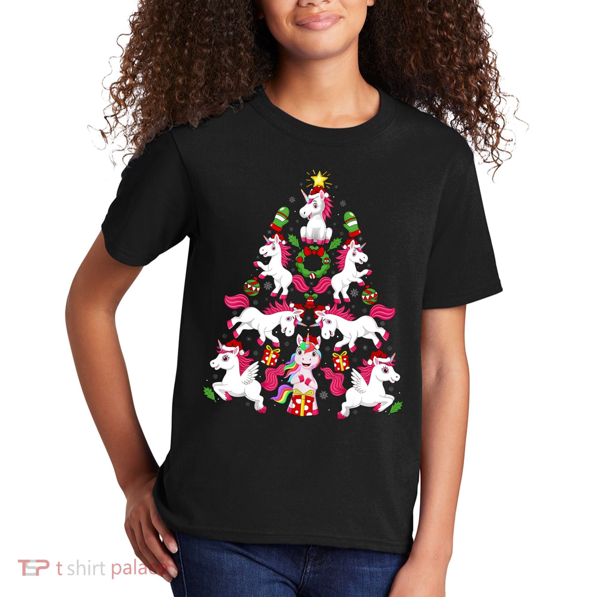 Unicorn Xmas Lighting Tree Unicorn Christmas Kids T-Shirt