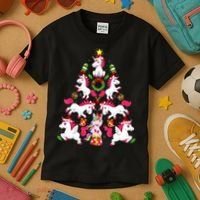 Unicorn Xmas Lighting Tree Unicorn Christmas Kids T-Shirt thumb 3