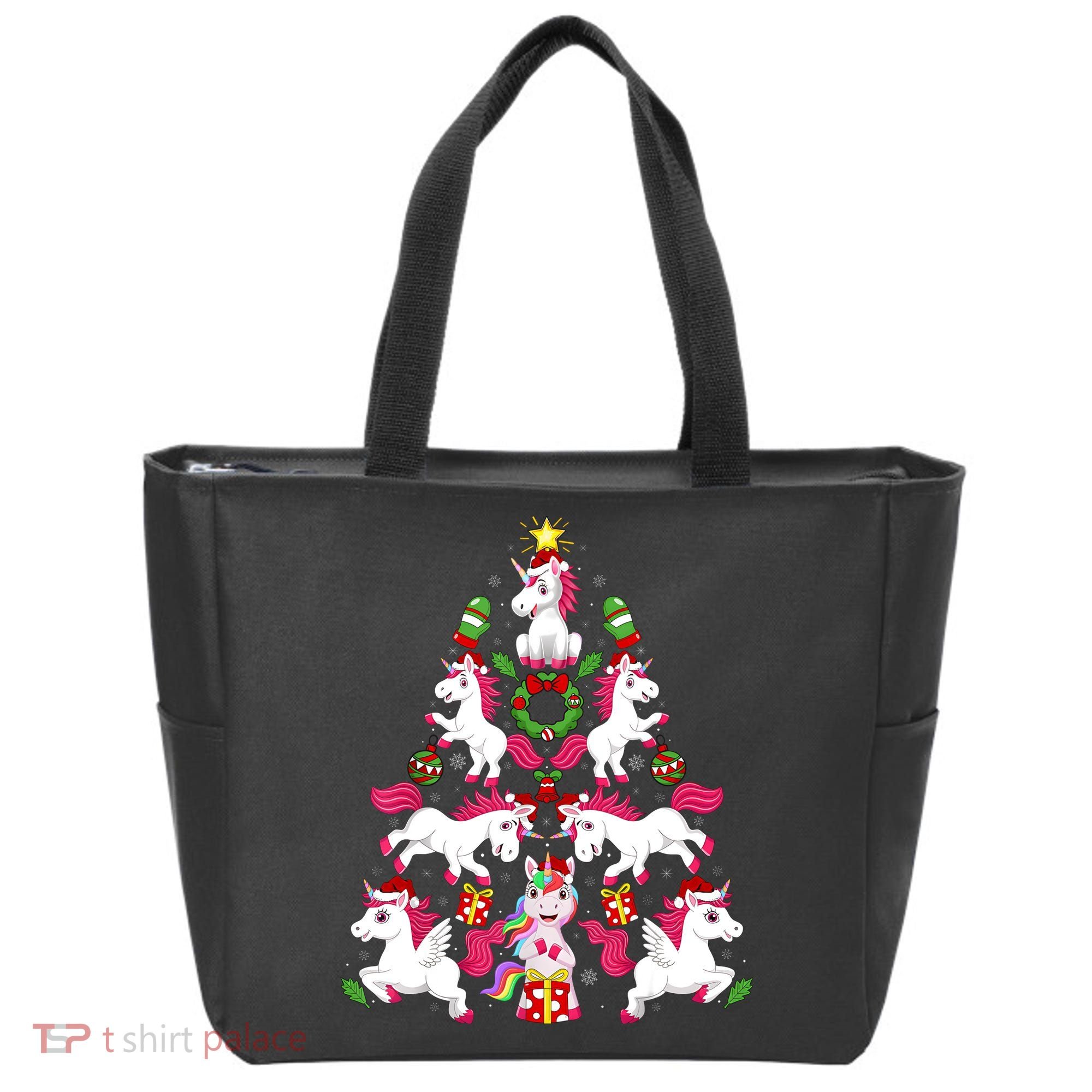 Unicorn Xmas Lighting Tree Unicorn Christmas Tote Bag