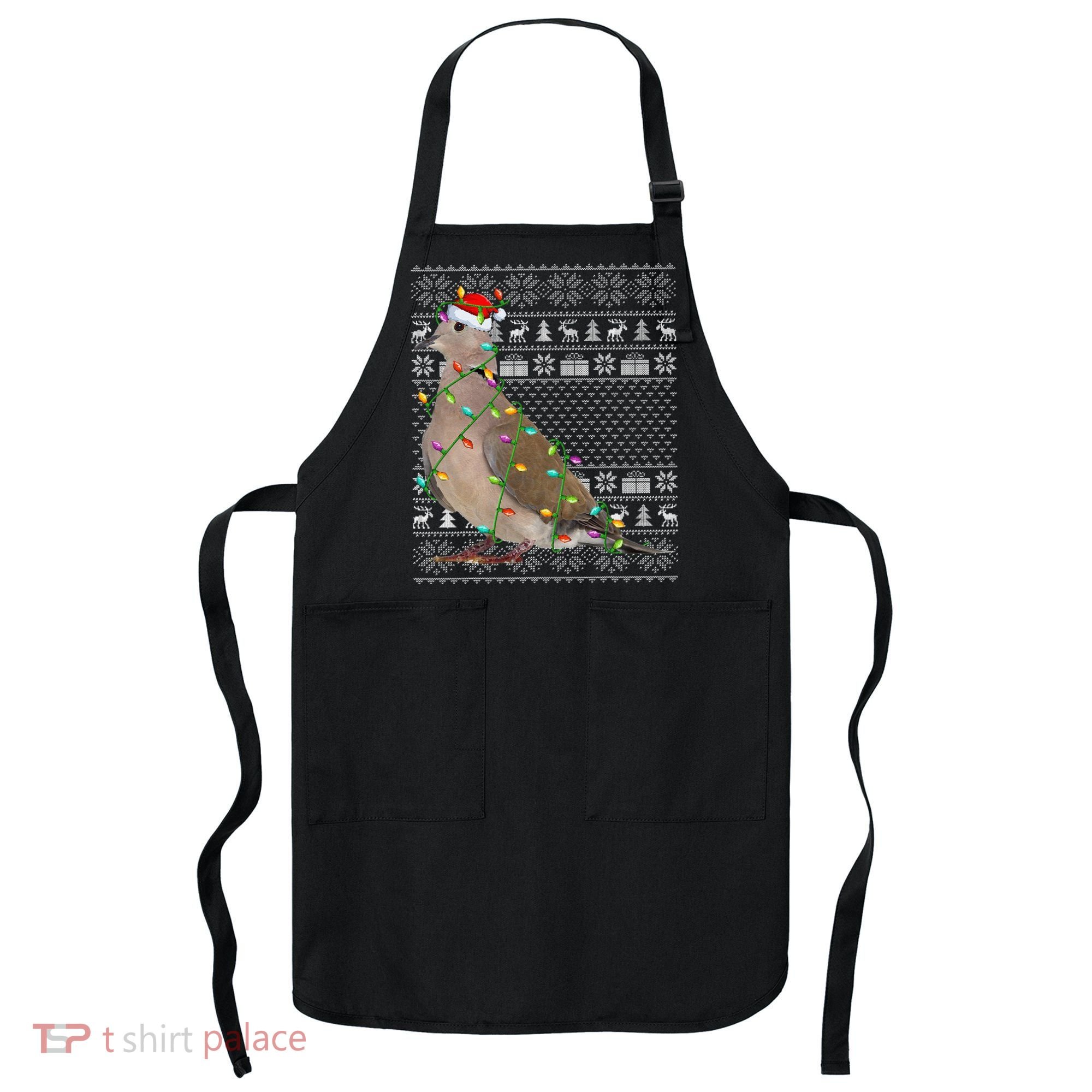 Ugly Xmas Lighting Santa Hat Mourning Dove Bird Christmas Apron