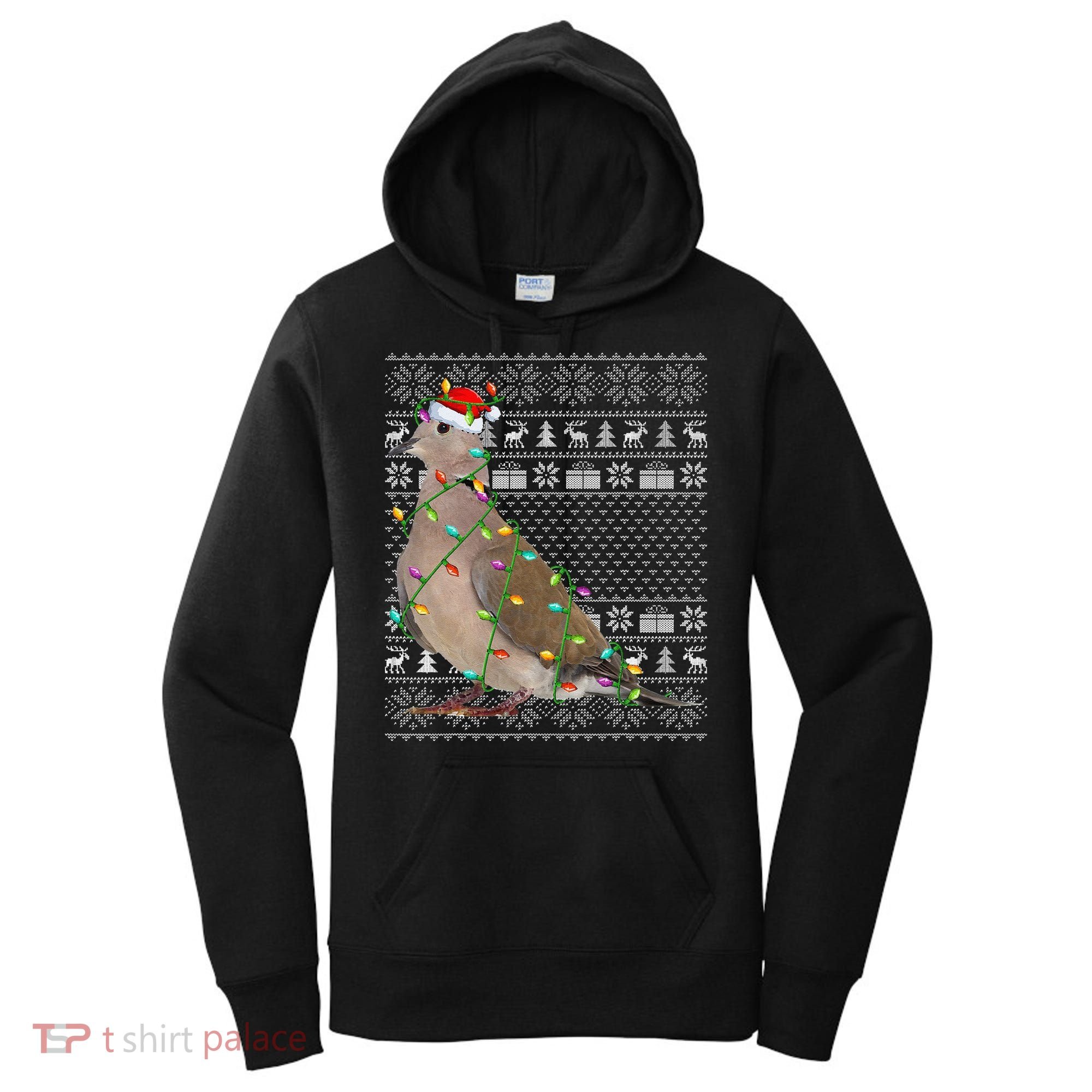 Ugly Xmas Lighting Santa Hat Mourning Dove Bird Christmas Women's Hoodie