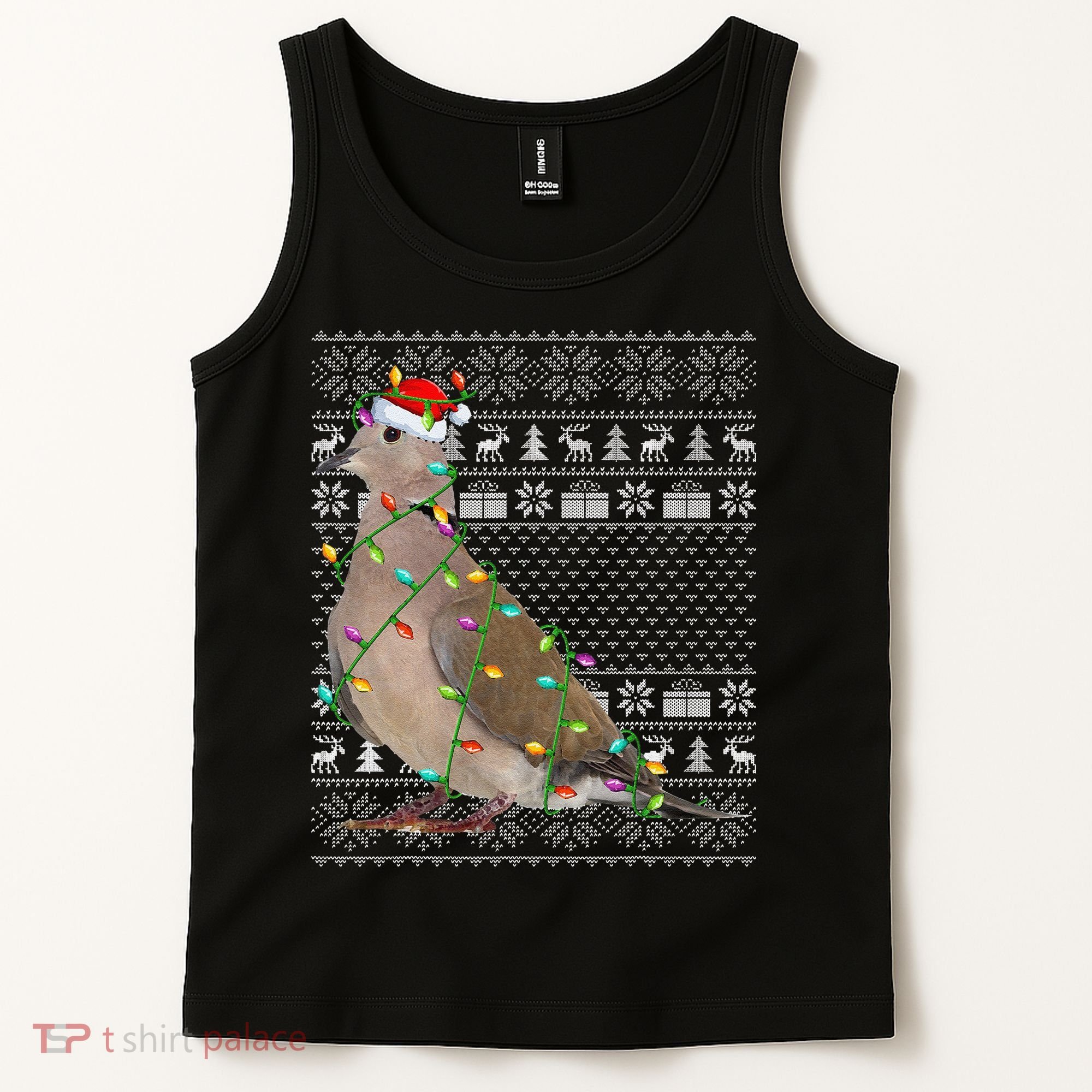 Ugly Xmas Lighting Santa Hat Mourning Dove Bird Christmas Tank Top