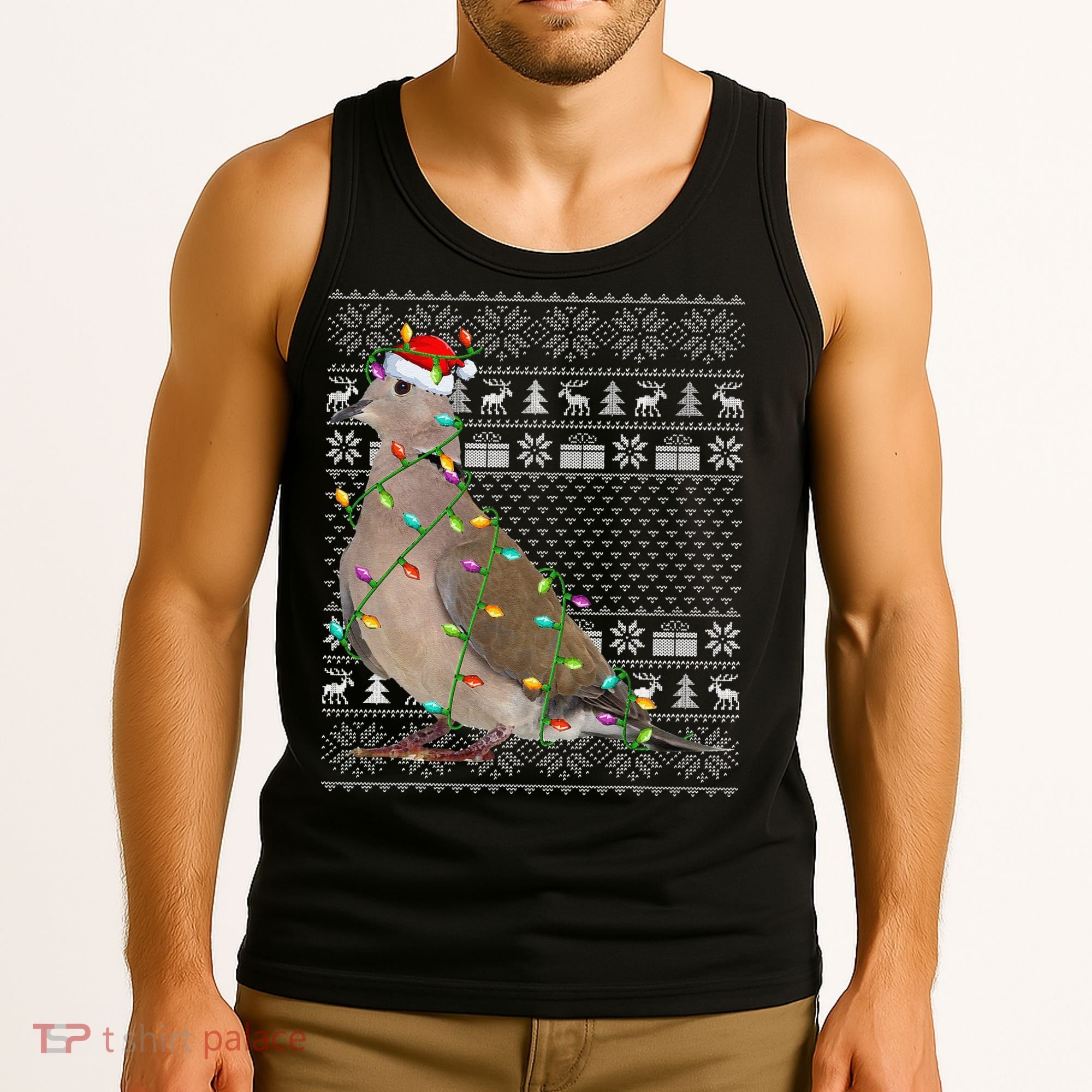 Ugly Xmas Lighting Santa Hat Mourning Dove Bird Christmas Tank Top