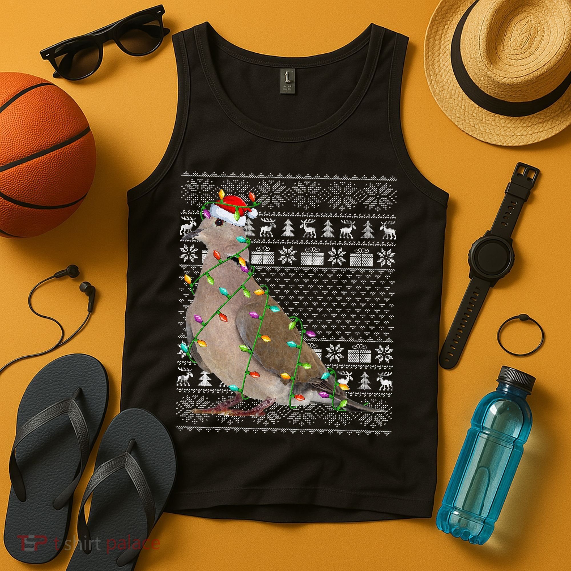 Ugly Xmas Lighting Santa Hat Mourning Dove Bird Christmas Tank Top