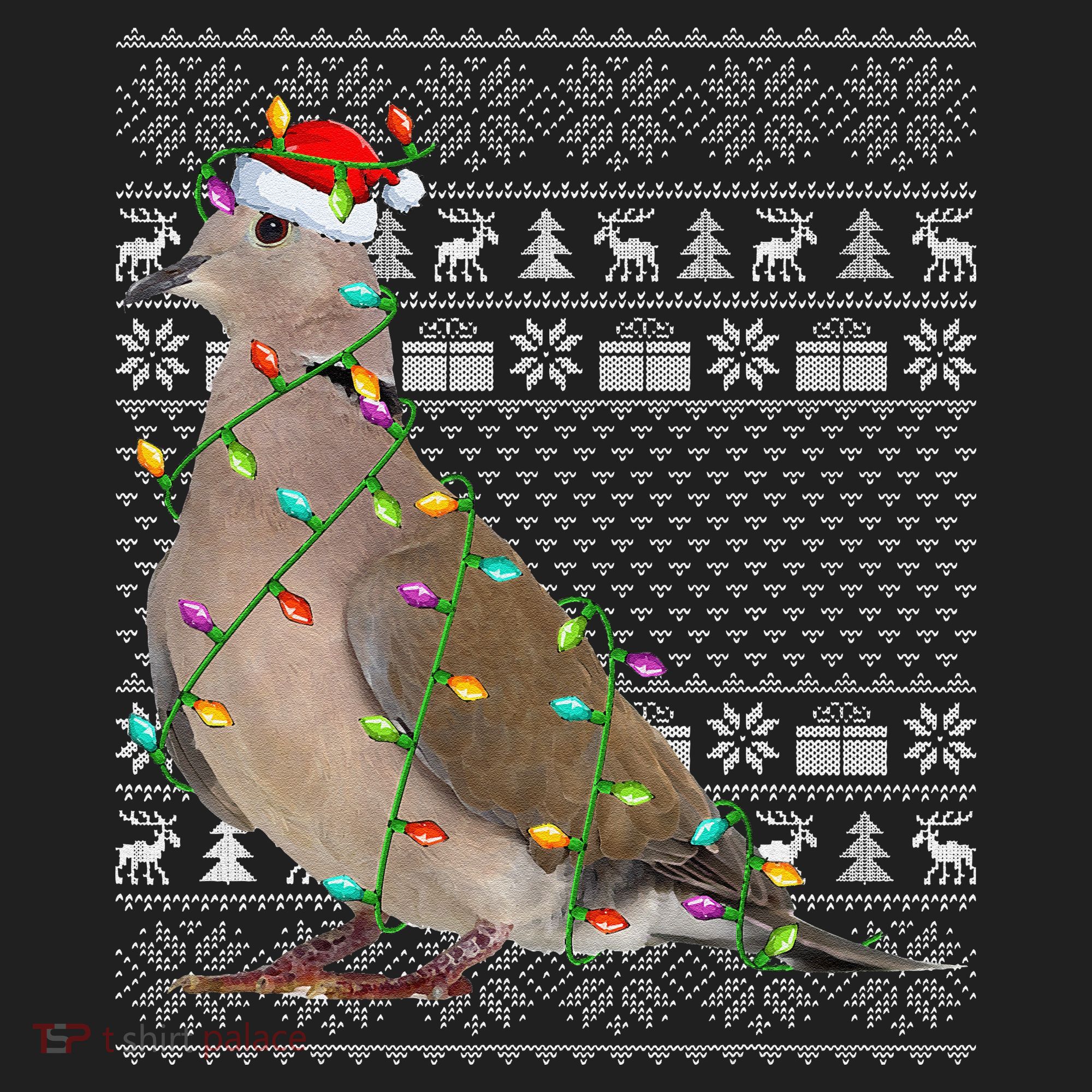 Ugly Xmas Lighting Santa Hat Mourning Dove Bird Christmas Golf Towel