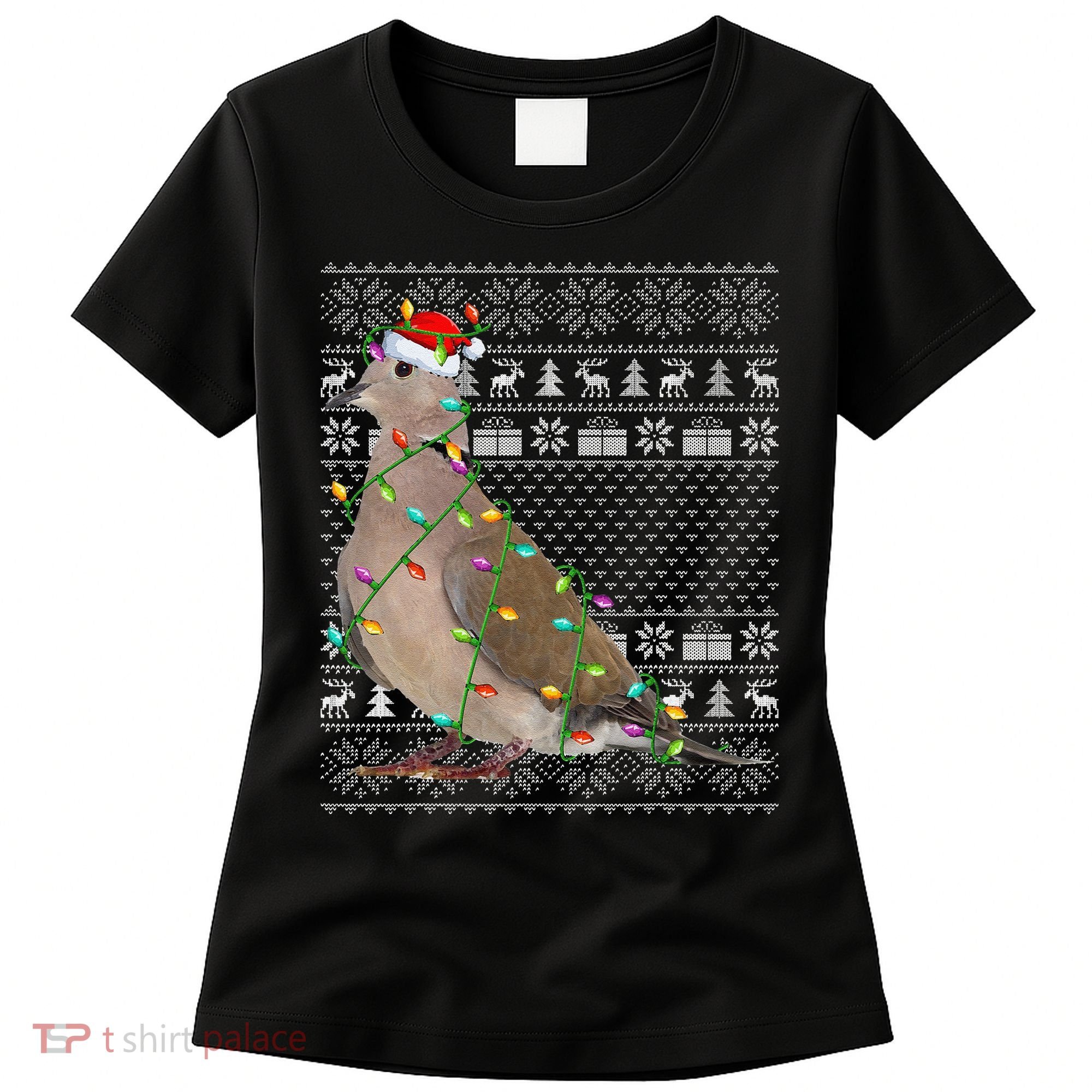 Ugly Xmas Lighting Santa Hat Mourning Dove Bird Christmas Women's T-Shirt