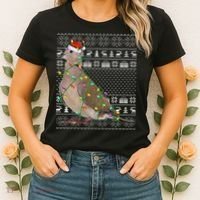 Ugly Xmas Lighting Santa Hat Mourning Dove Bird Christmas Women's T-Shirt thumb 2
