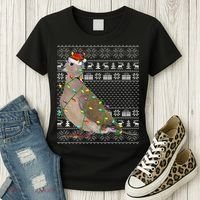 Ugly Xmas Lighting Santa Hat Mourning Dove Bird Christmas Women's T-Shirt thumb 3