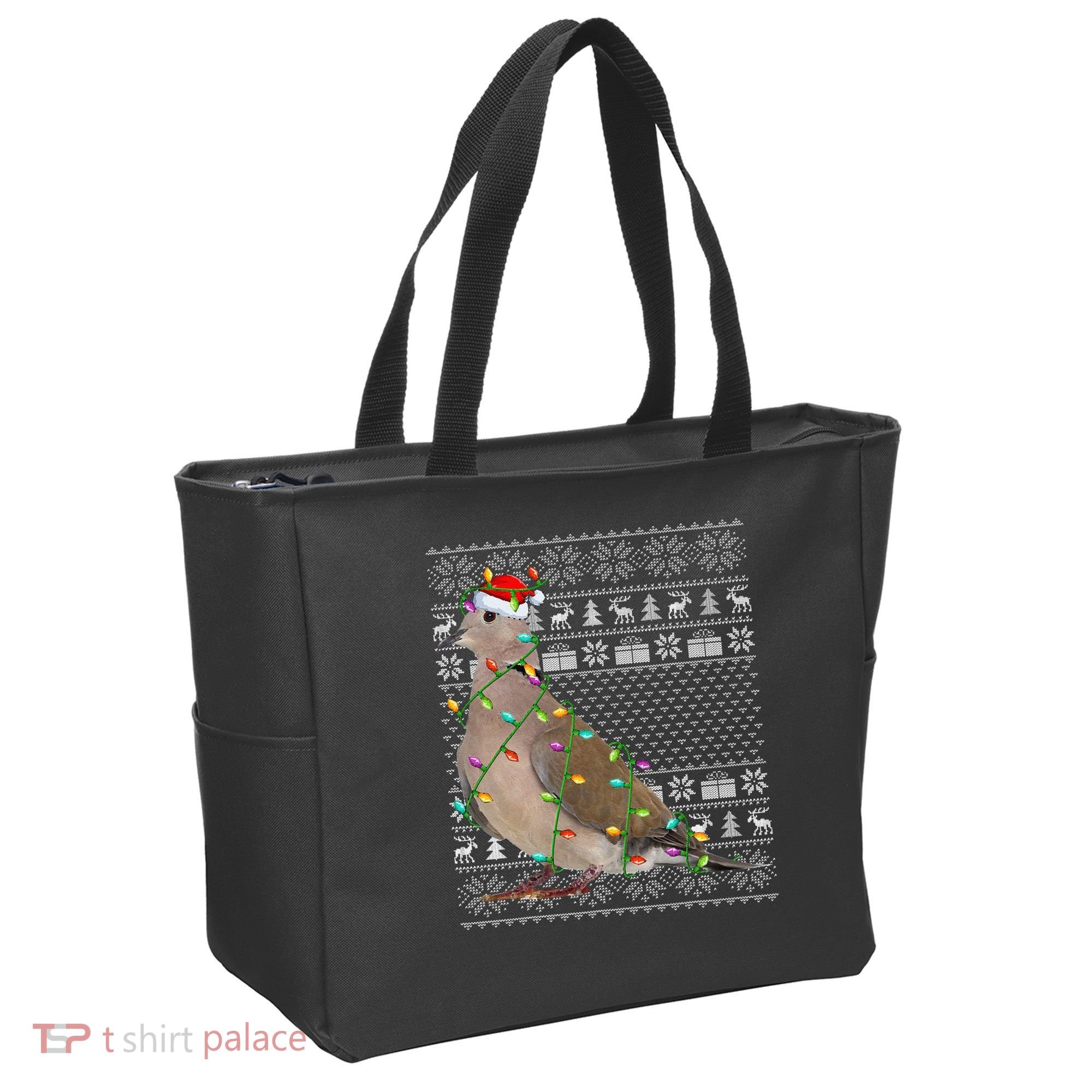 Ugly Xmas Lighting Santa Hat Mourning Dove Bird Christmas Tote Bag