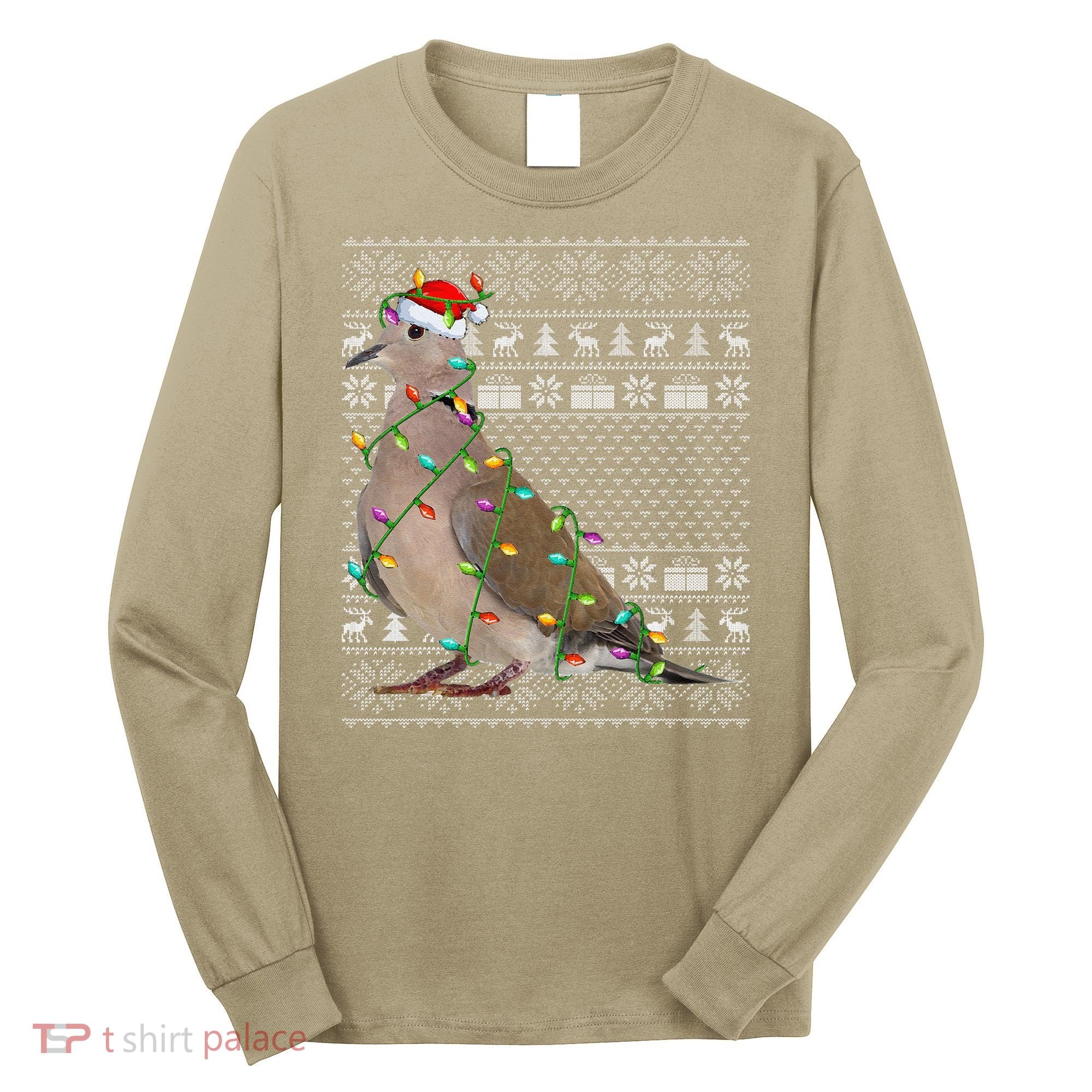 Ugly Xmas Lighting Santa Hat Mourning Dove Bird Christmas Long Sleeve Shirt