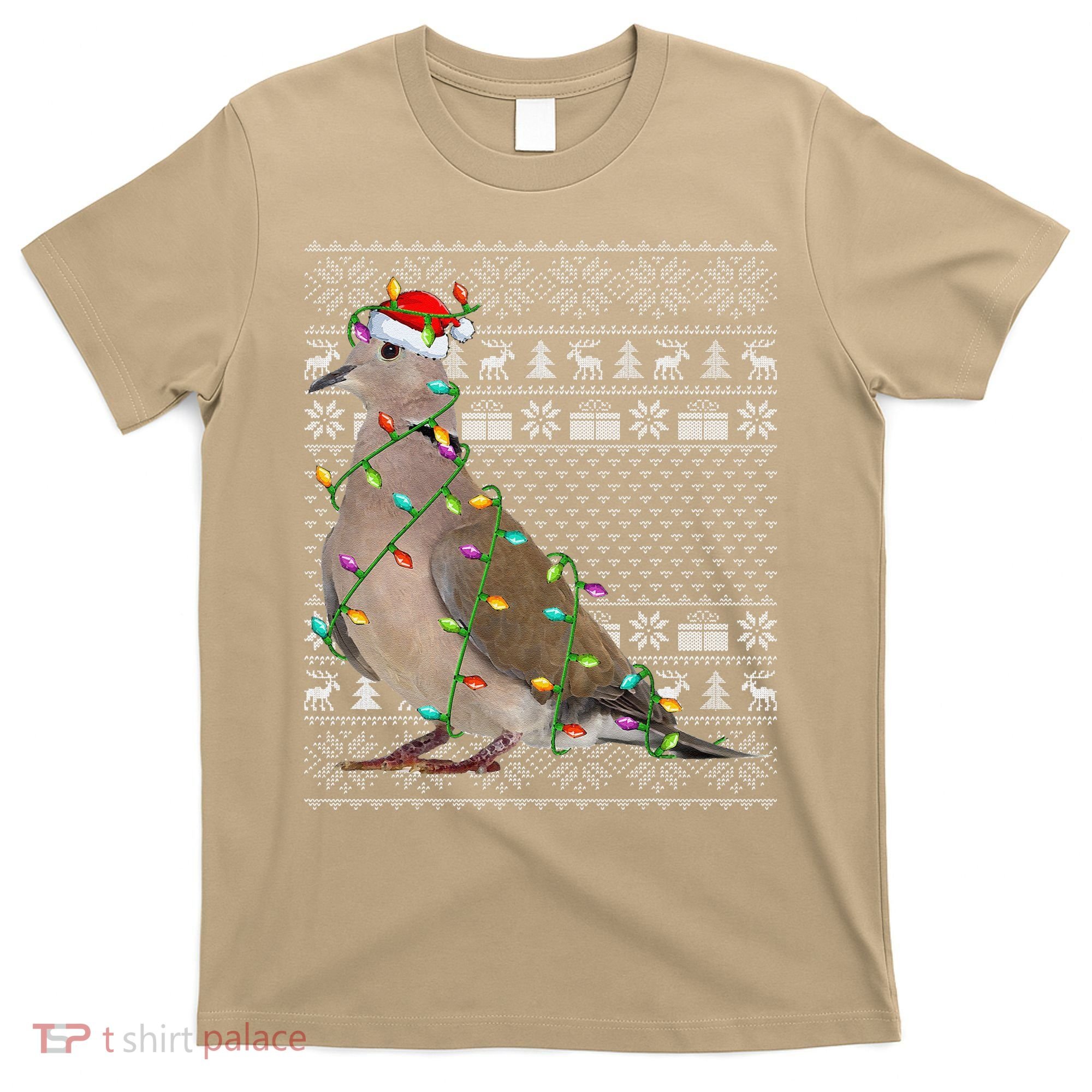 Ugly Xmas Lighting Santa Hat Mourning Dove Bird Christmas T-Shirt