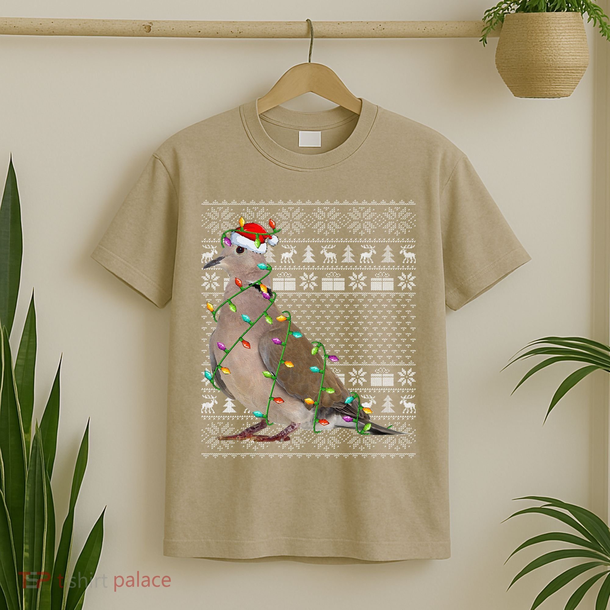 Ugly Xmas Lighting Santa Hat Mourning Dove Bird Christmas T-Shirt