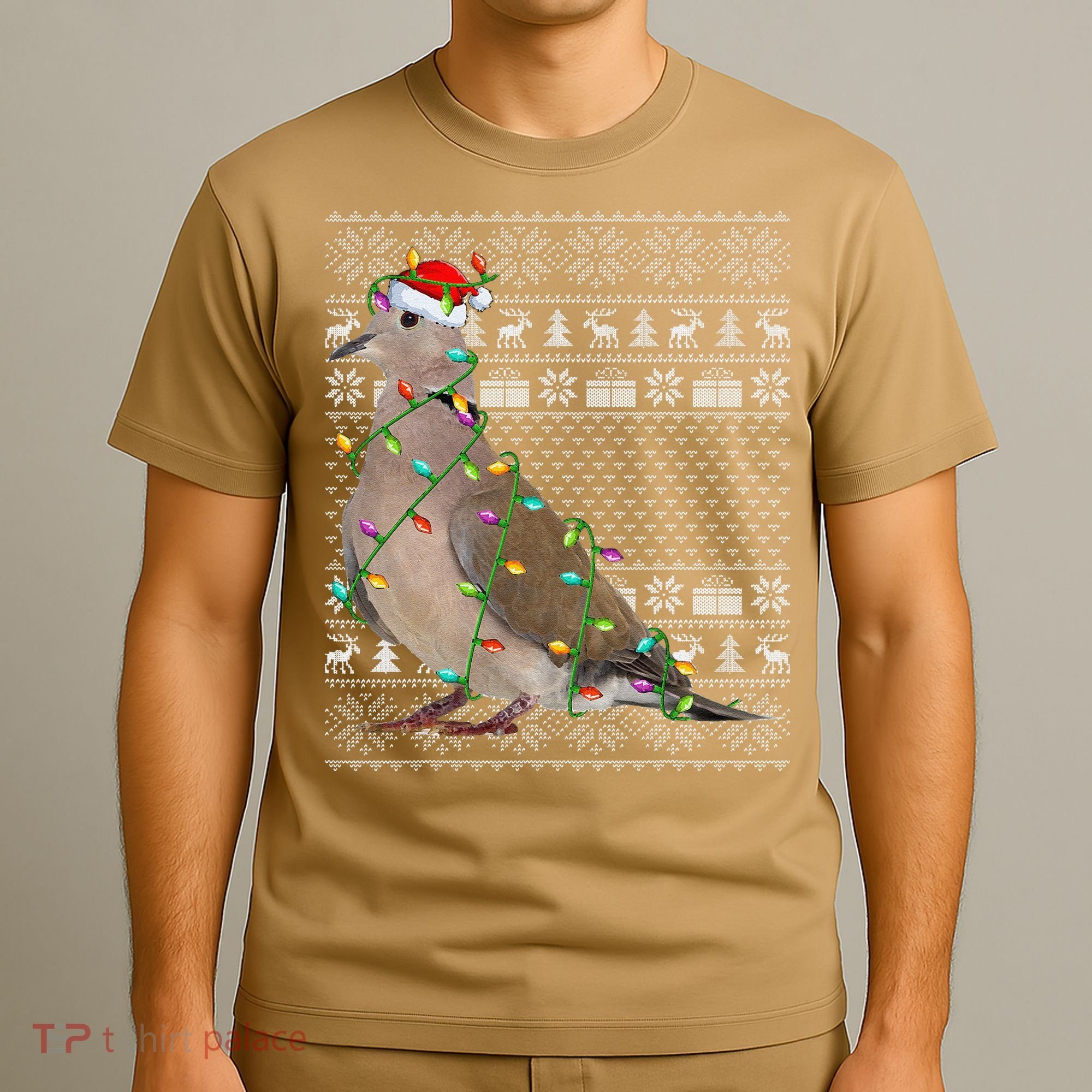 Ugly Xmas Lighting Santa Hat Mourning Dove Bird Christmas T-Shirt
