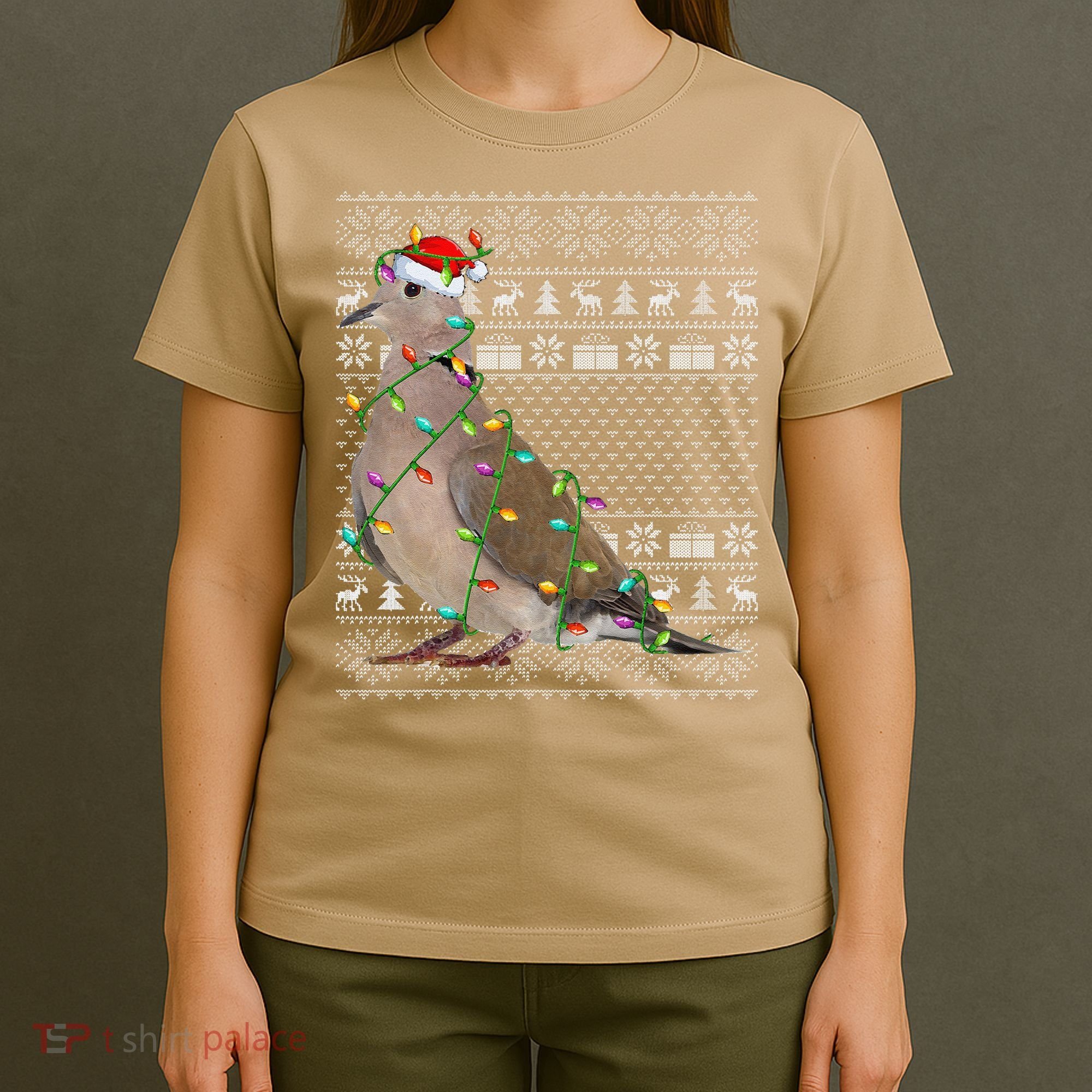 Ugly Xmas Lighting Santa Hat Mourning Dove Bird Christmas T-Shirt