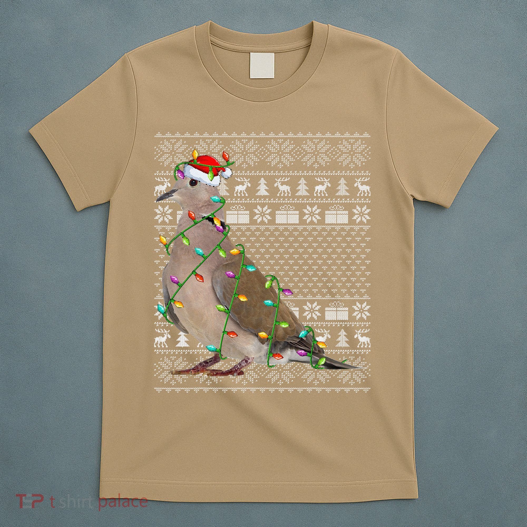 Ugly Xmas Lighting Santa Hat Mourning Dove Bird Christmas T-Shirt