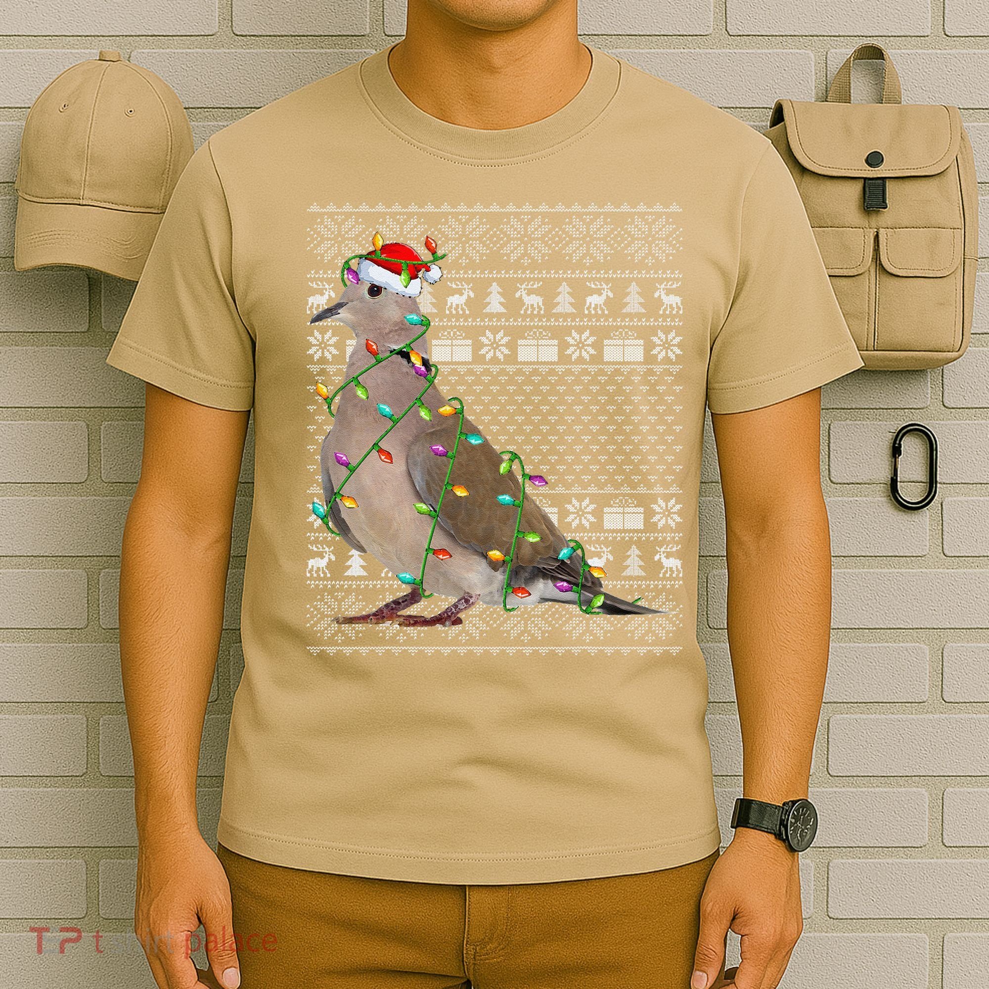 Ugly Xmas Lighting Santa Hat Mourning Dove Bird Christmas T-Shirt