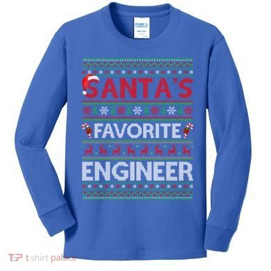 Ugly Xmas Lighting SantaS Favorite Engineer Christmas Gift Kids Long Sleeve Shirt