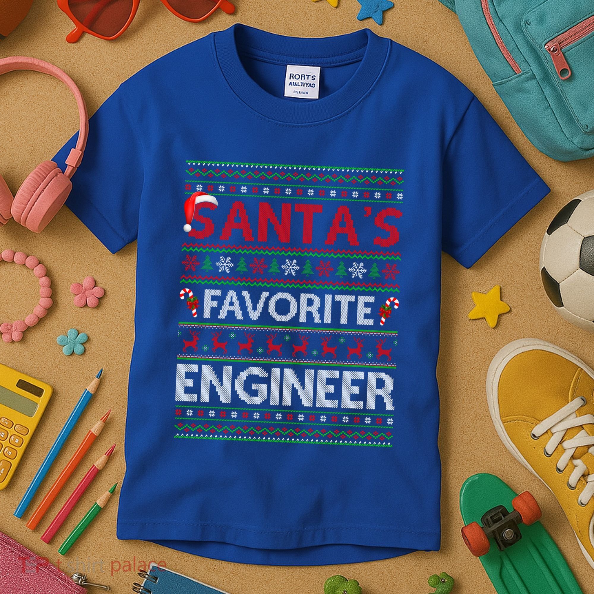 Ugly Xmas Lighting SantaS Favorite Engineer Christmas Gift Kids T-Shirt