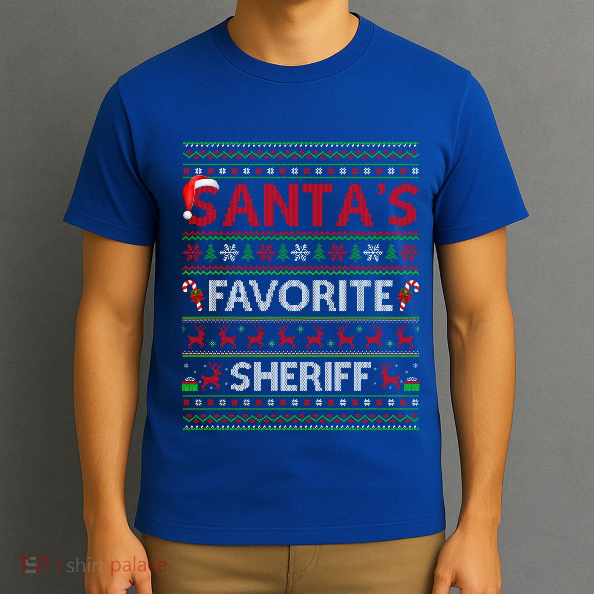 Ugly Xmas Lighting SantaS Favorite Sheriff Christmas Cute Gift T-Shirt