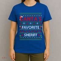Ugly Xmas Lighting SantaS Favorite Sheriff Christmas Cute Gift T-Shirt thumb 4
