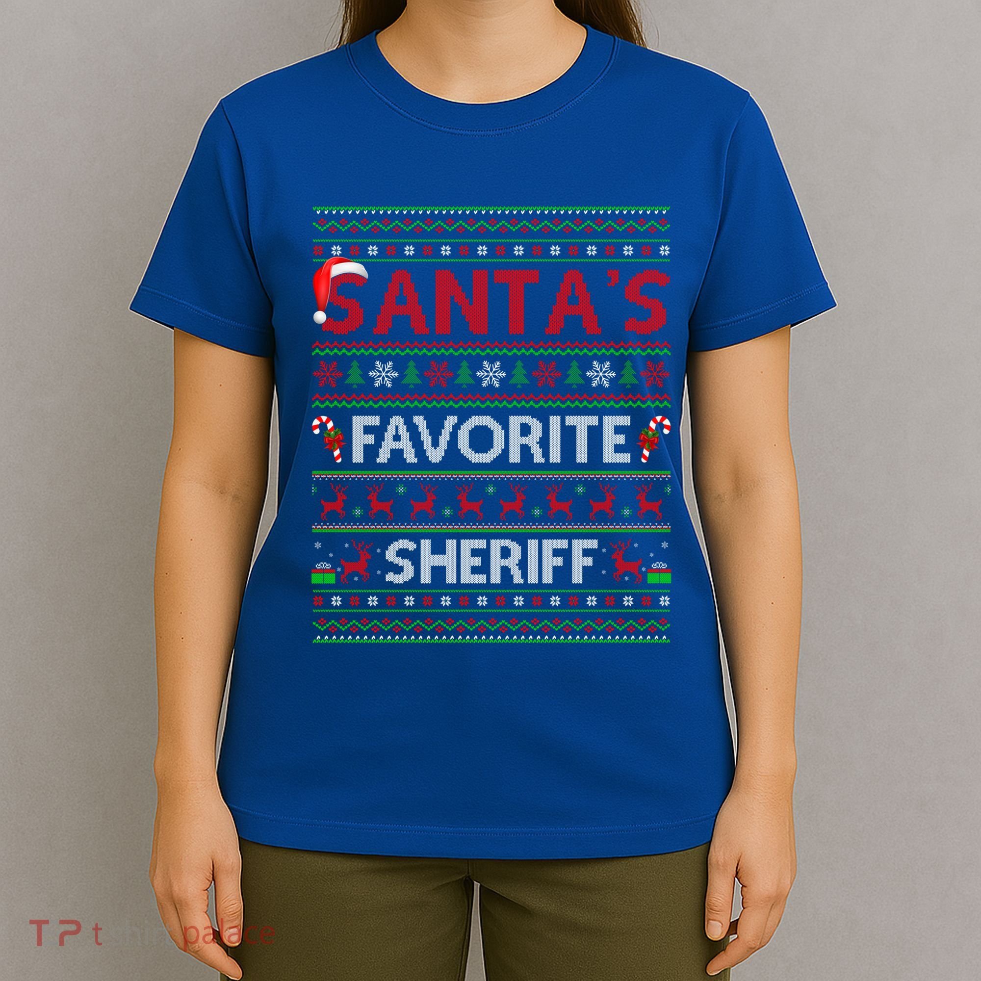 Ugly Xmas Lighting SantaS Favorite Sheriff Christmas Cute Gift T-Shirt