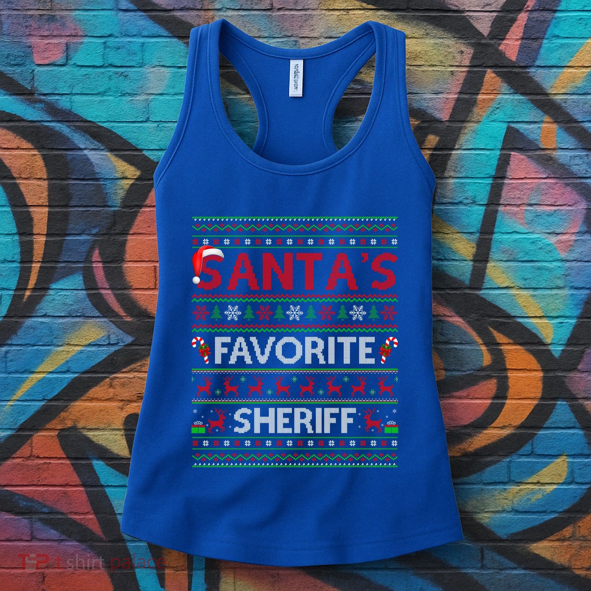 Ugly Xmas Lighting SantaS Favorite Sheriff Christmas Cute Gift Women's Tank Top