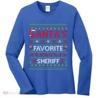 Ugly Xmas Lighting SantaS Favorite Sheriff Christmas Cute Gift Women's Long Sleeve Shirt thumb 0
