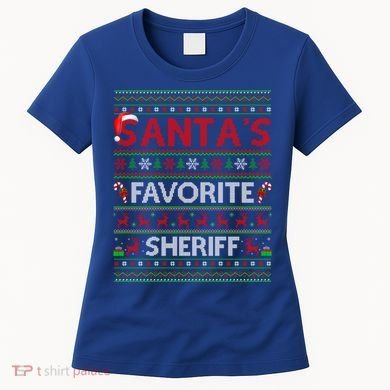 Ugly Xmas Lighting SantaS Favorite Sheriff Christmas Cute Gift Women's T-Shirt