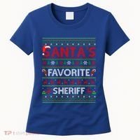 Ugly Xmas Lighting SantaS Favorite Sheriff Christmas Cute Gift Women's T-Shirt thumb 0