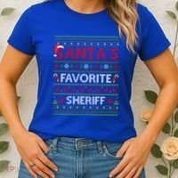 Ugly Xmas Lighting SantaS Favorite Sheriff Christmas Cute Gift Women's T-Shirt thumb 2