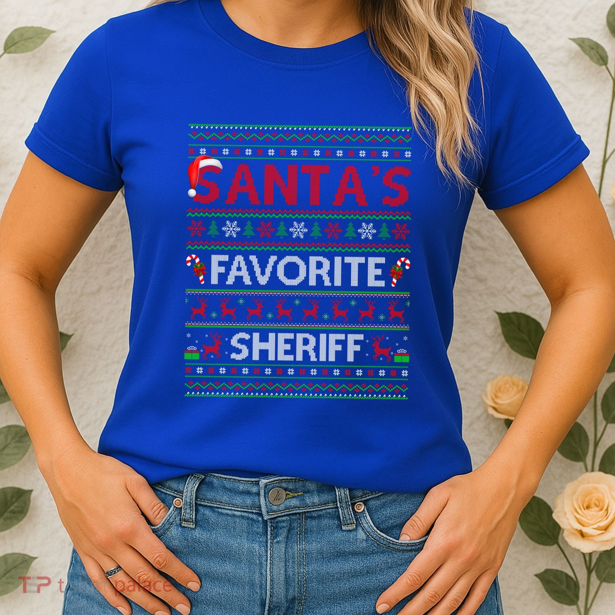 Ugly Xmas Lighting SantaS Favorite Sheriff Christmas Cute Gift Women's T-Shirt