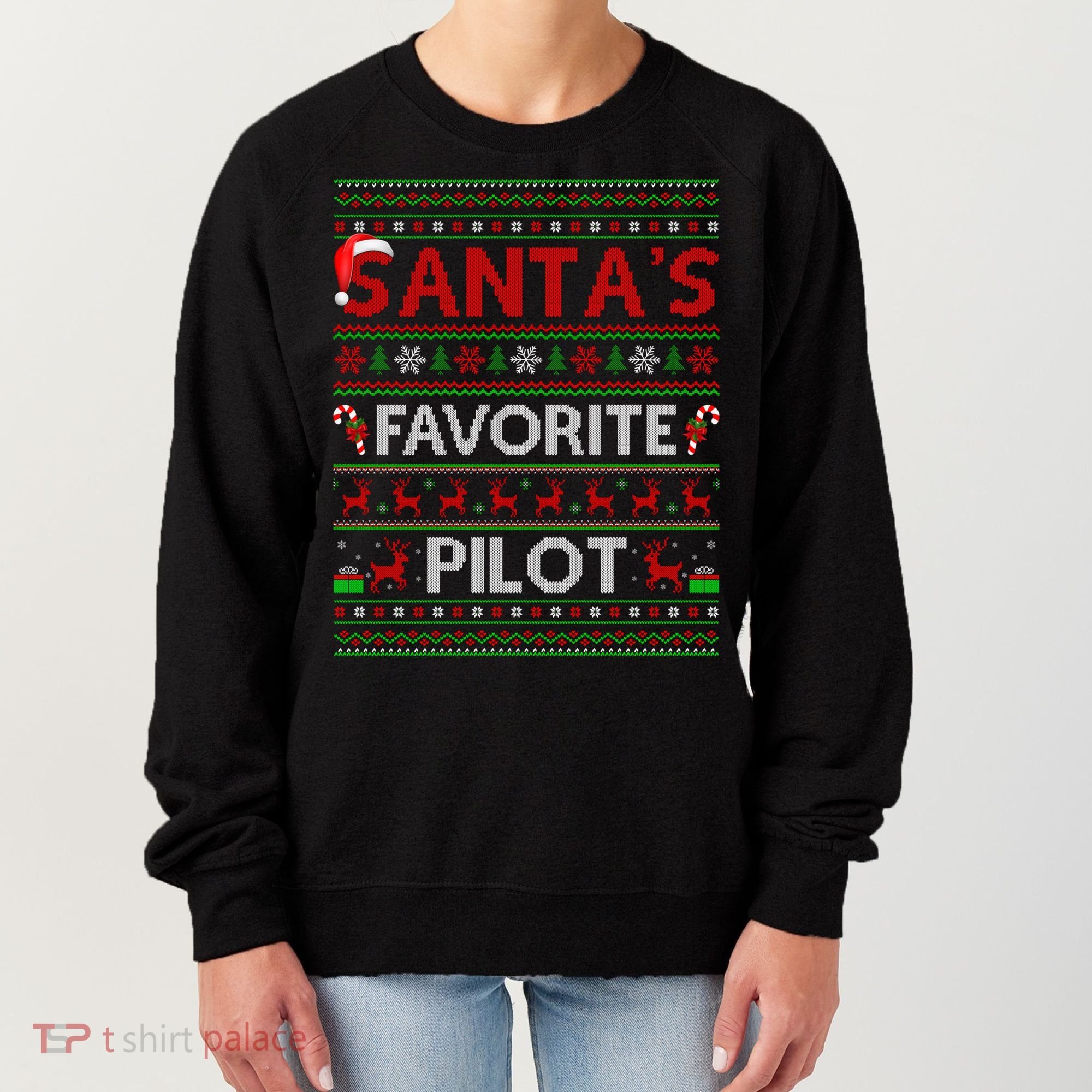 Ugly Xmas Lighting Santa's Favorite Pilot Christmas Funny Gift Women's Sweatshirt