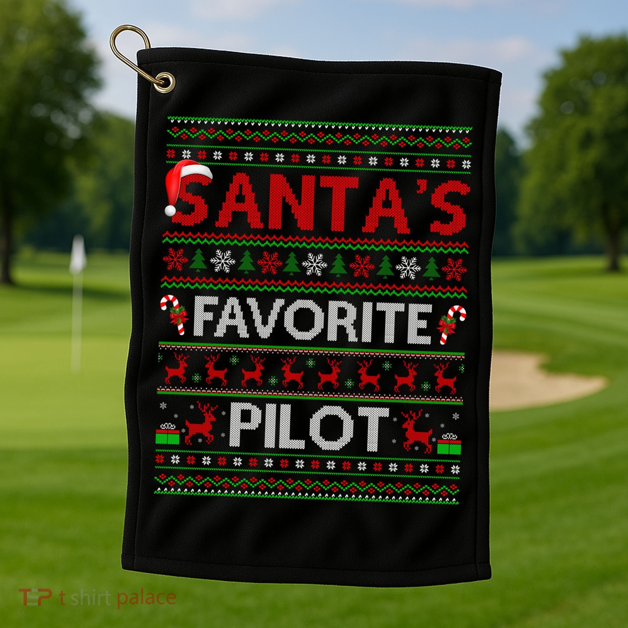 Ugly Xmas Lighting Santa's Favorite Pilot Christmas Funny Gift Golf Towel