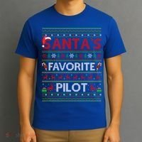 Ugly Xmas Lighting Santa's Favorite Pilot Christmas Funny Gift T-Shirt thumb 3