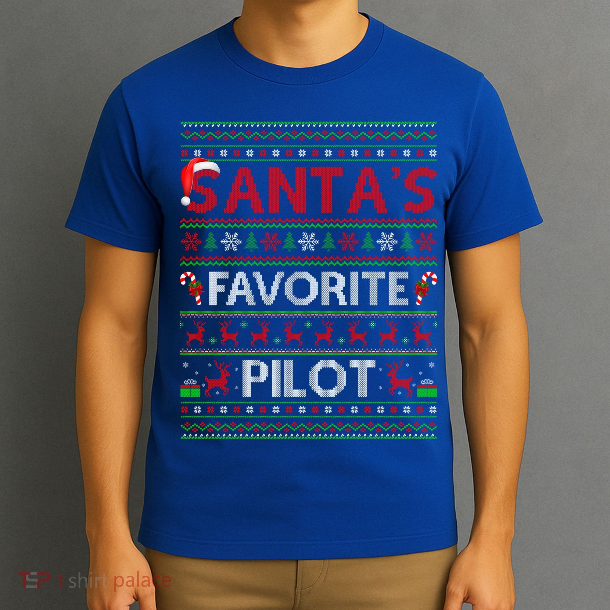 Ugly Xmas Lighting Santa's Favorite Pilot Christmas Funny Gift T-Shirt