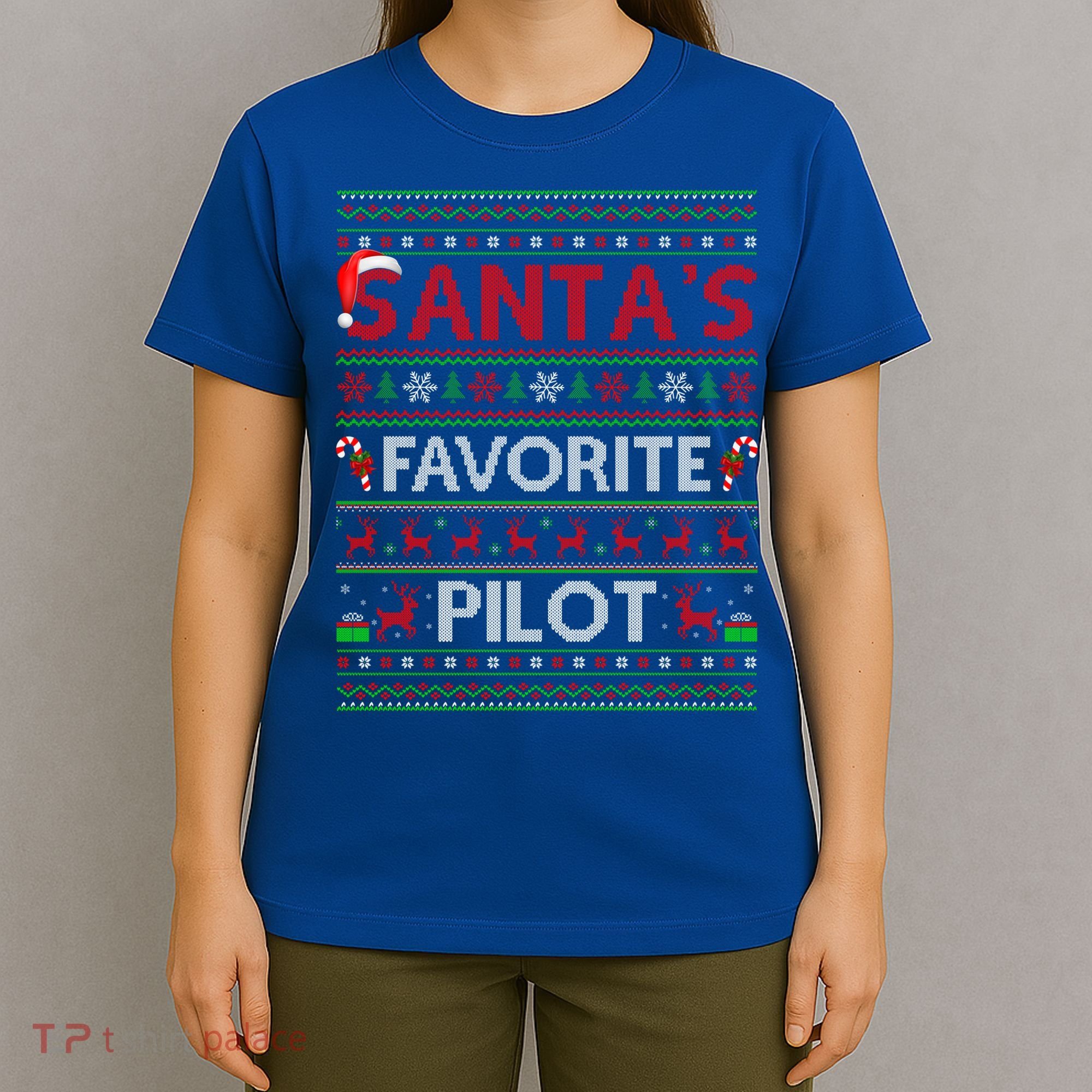 Ugly Xmas Lighting Santa's Favorite Pilot Christmas Funny Gift T-Shirt