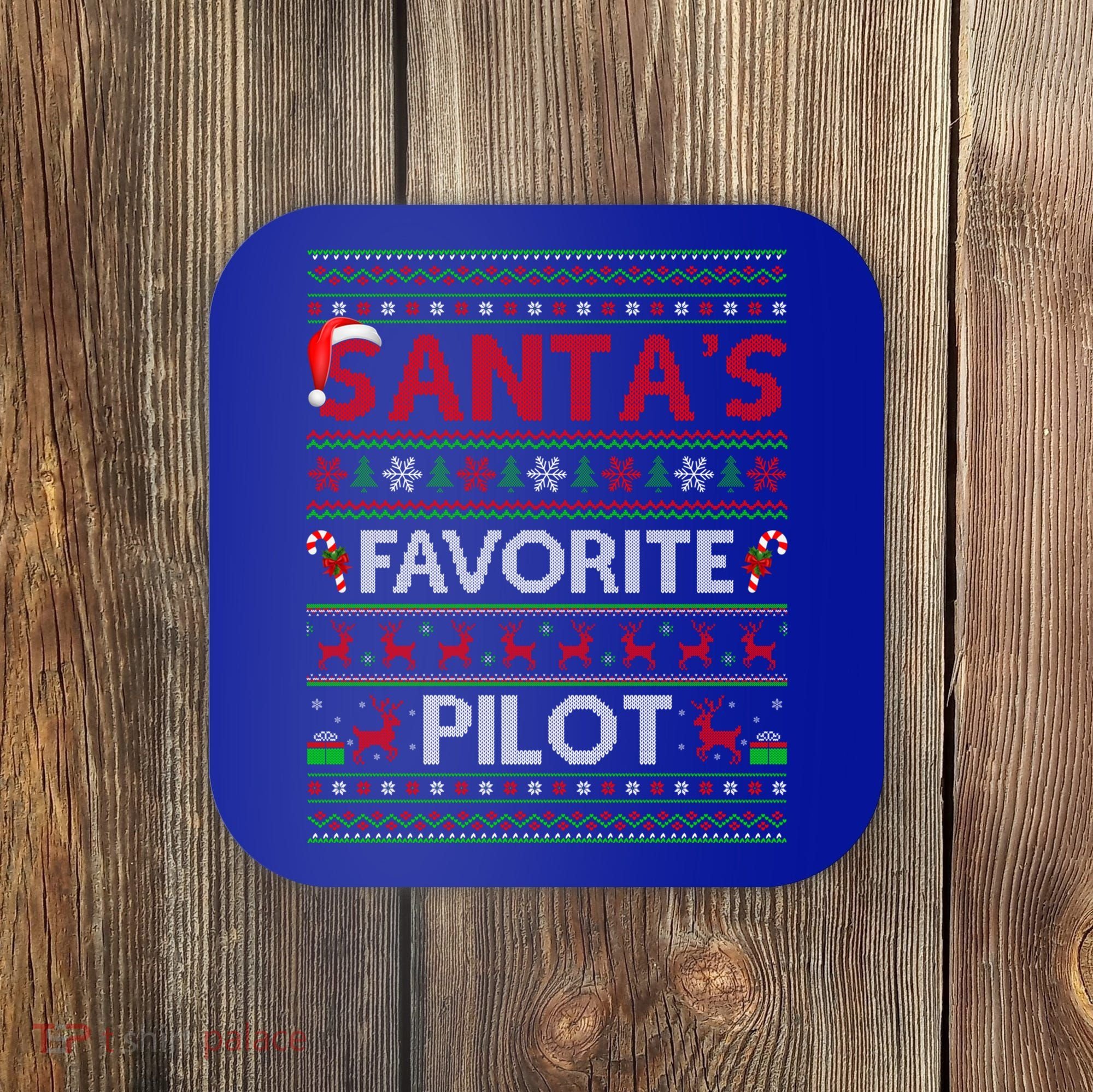 Ugly Xmas Lighting Santa's Favorite Pilot Christmas Funny Gift Coaster