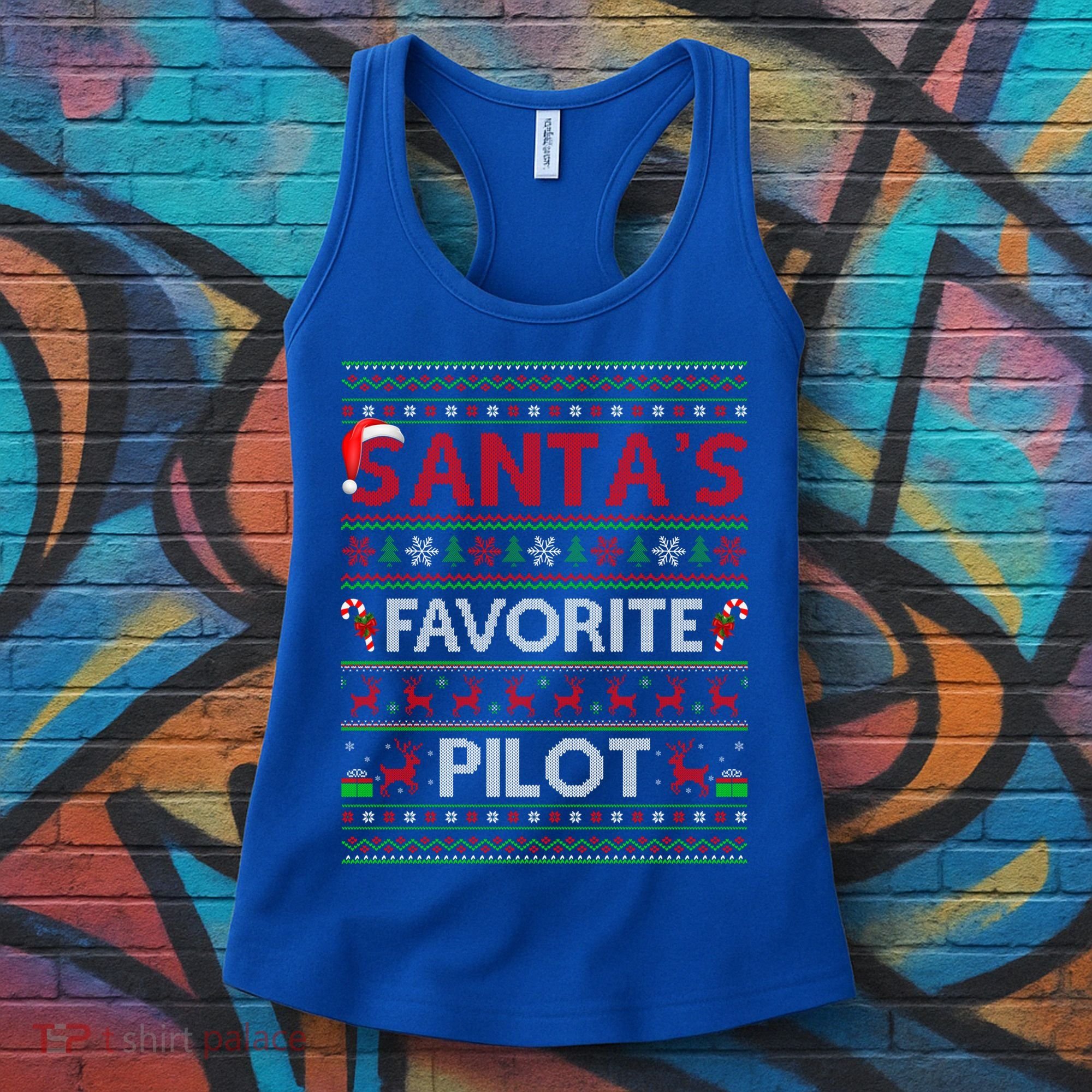 Ugly Xmas Lighting Santa's Favorite Pilot Christmas Funny Gift Women's Tank Top