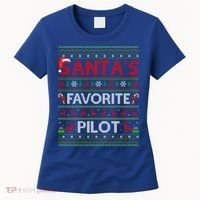 Ugly Xmas Lighting Santa's Favorite Pilot Christmas Funny Gift Women's T-Shirt thumb 0