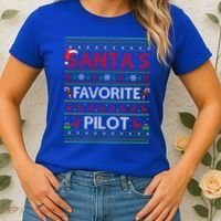 Ugly Xmas Lighting Santa's Favorite Pilot Christmas Funny Gift Women's T-Shirt thumb 2