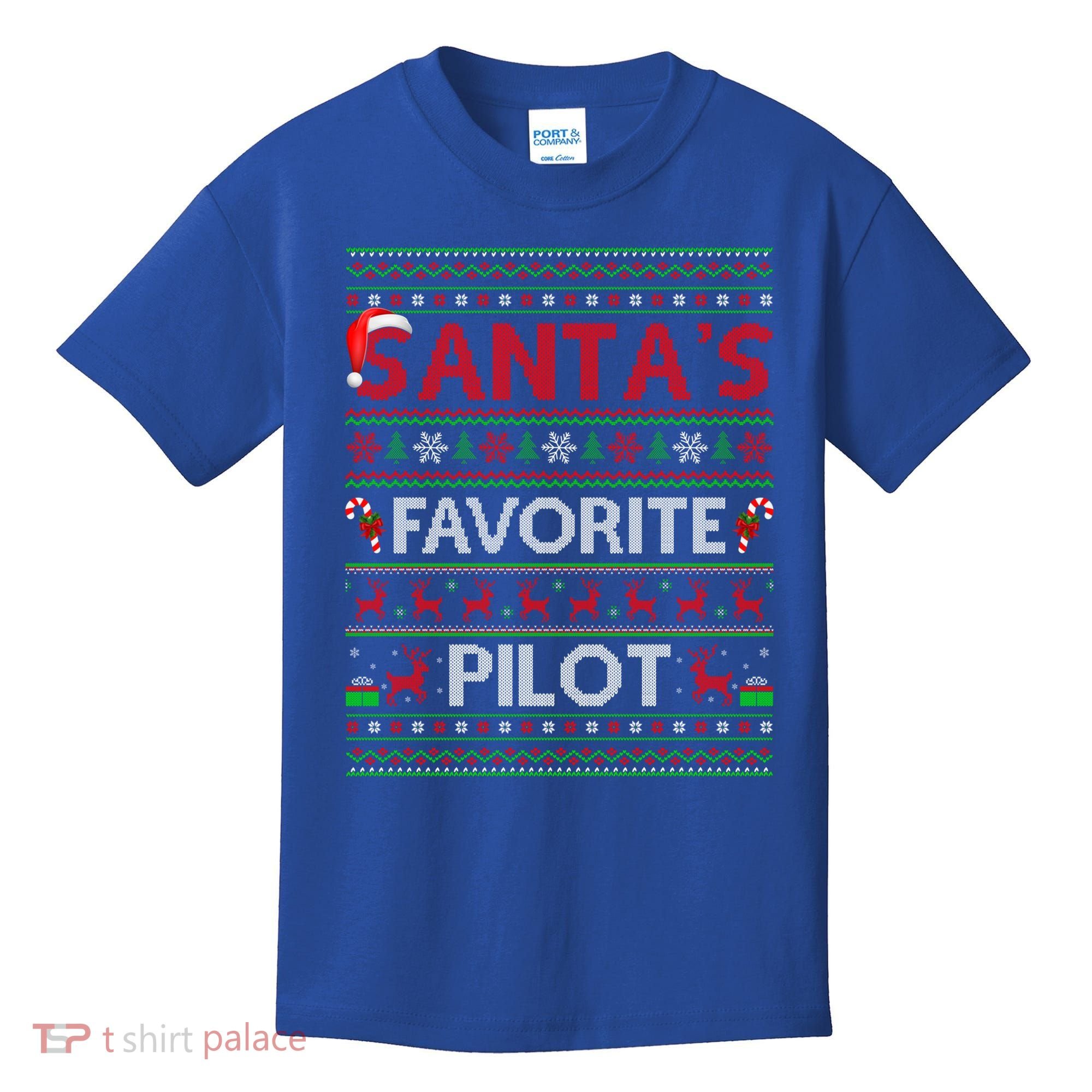 Ugly Xmas Lighting Santa's Favorite Pilot Christmas Funny Gift Kids T-Shirt