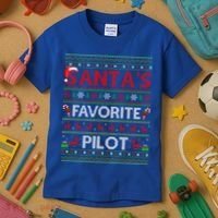 Ugly Xmas Lighting Santa's Favorite Pilot Christmas Funny Gift Kids T-Shirt thumb 3