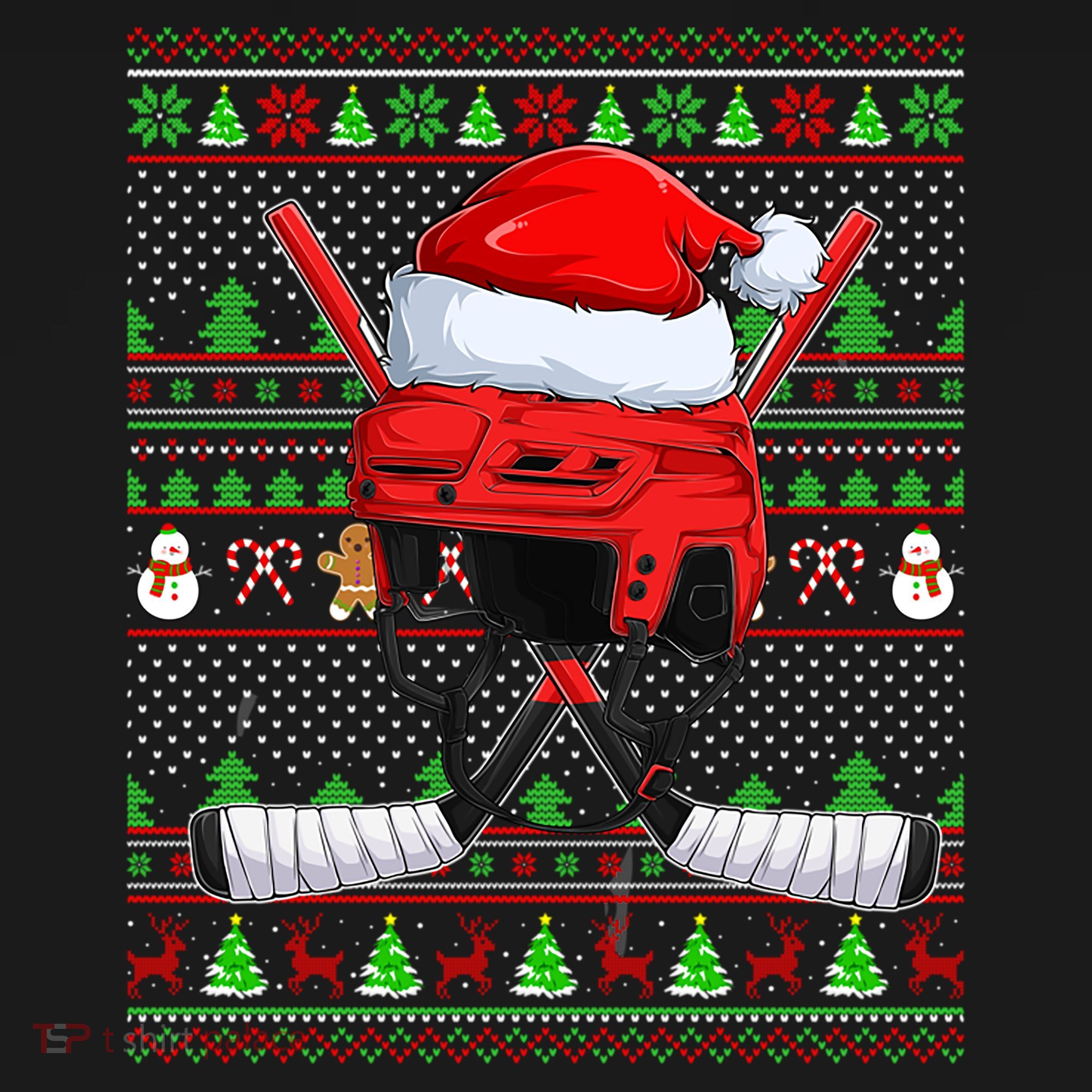 Ugly Xmas Sweater Style Lighting Hockey Christmas Gift Pajama Set
