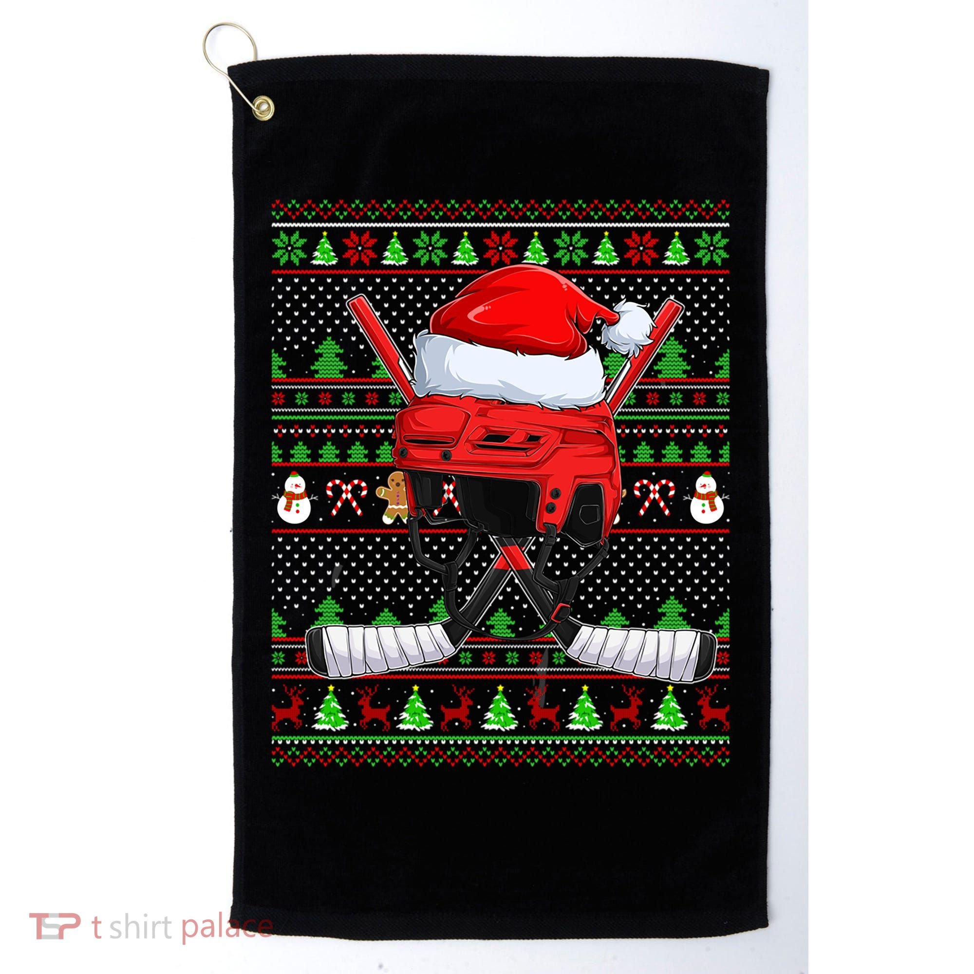 Ugly Xmas Sweater Style Lighting Hockey Christmas Gift Golf Towel