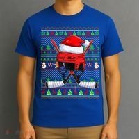Ugly Xmas Sweater Style Lighting Hockey Christmas Gift T-Shirt thumb 3