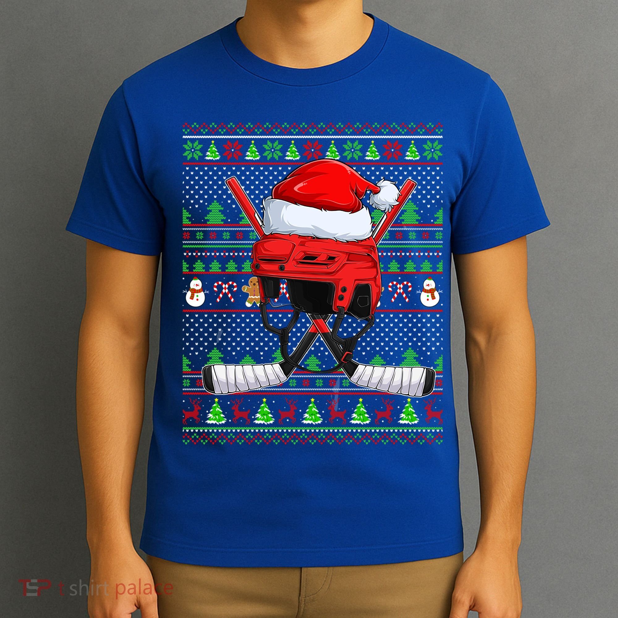Ugly Xmas Sweater Style Lighting Hockey Christmas Gift T-Shirt