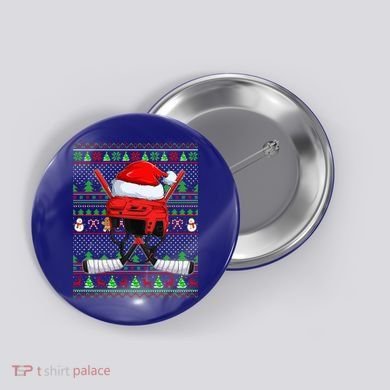 Ugly Xmas Sweater Style Lighting Hockey Christmas Gift Button